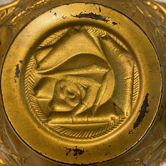 Antique 9.25” Goofas Glass Gold & Red Reverse Painted Bowl - Picture 3 of 3